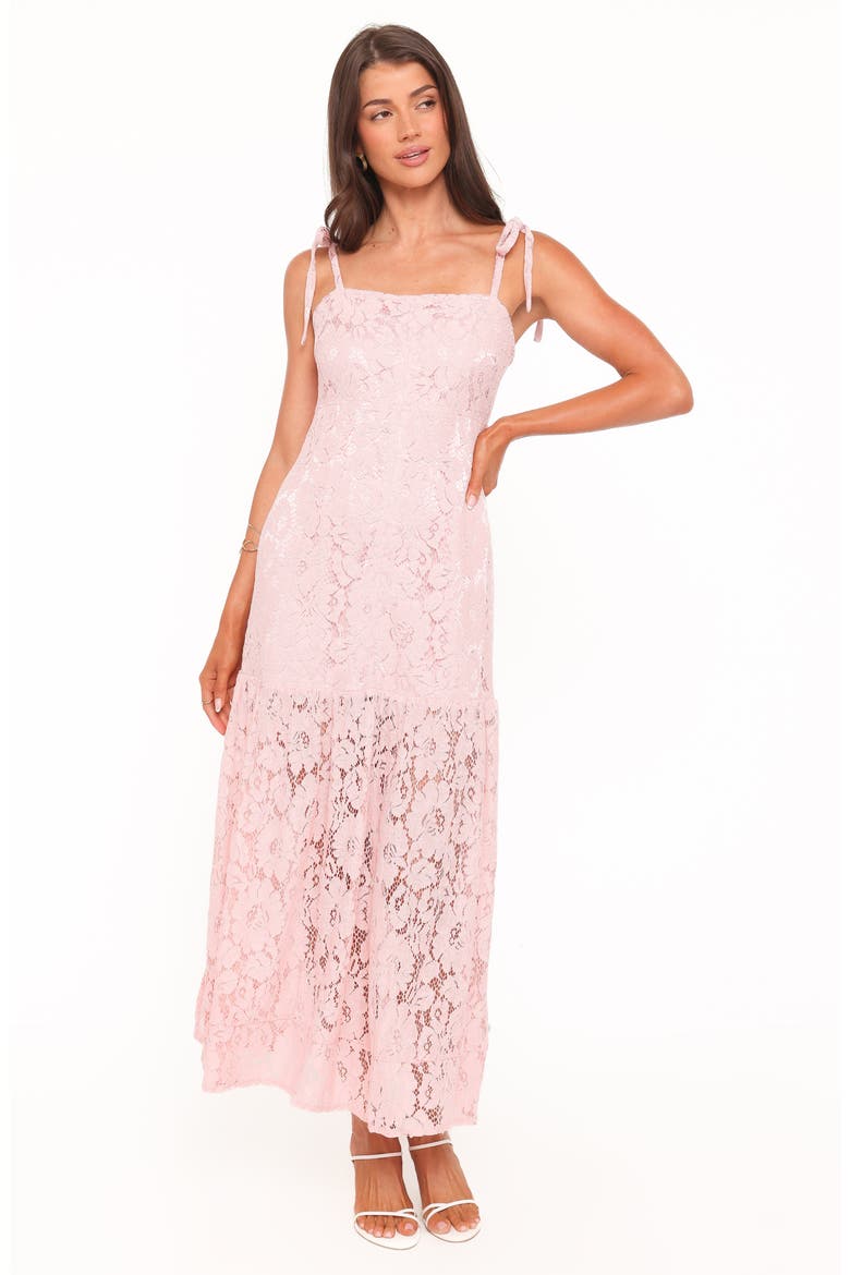 Nicolette Lace Tie Strap Maxi Dress, Alternate, color, PINK
