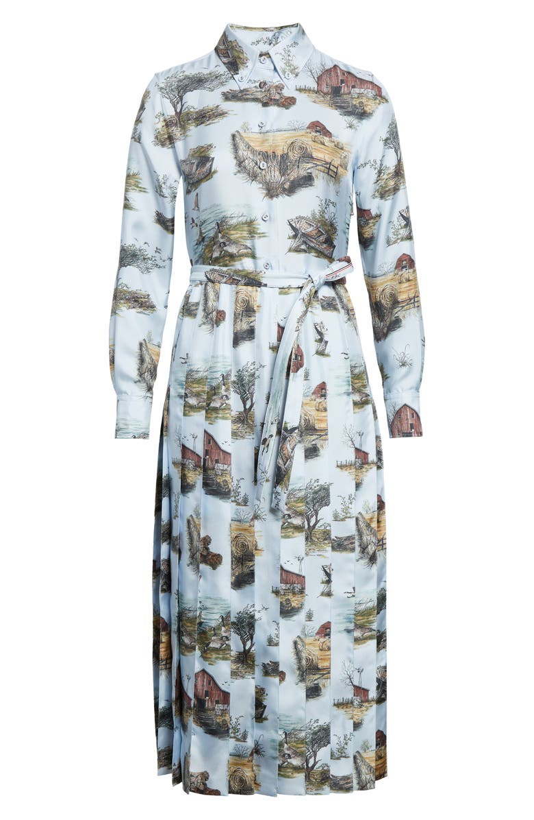 Thom Browne Long Sleeve Pleated Silk Toile Midi Shirtdress, Alternate, color, Seasonal Multi