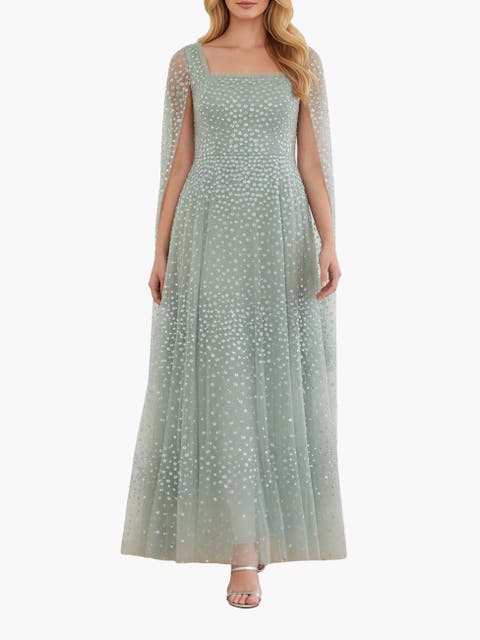 Scatter Dot Cape Sleeve Ankle Gown