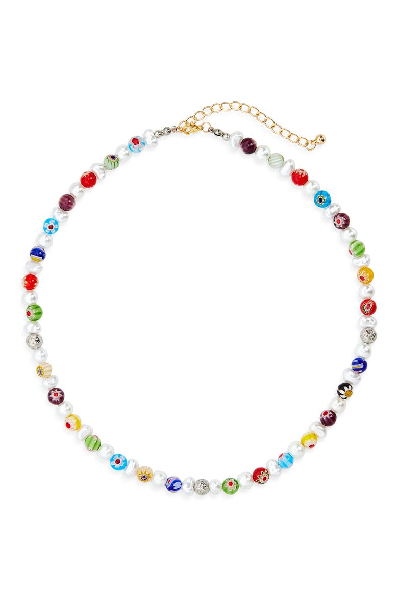 Milliefiori & Faux Pearl Beaded Necklace, Main, color, WHITE/ GOLD MULTI