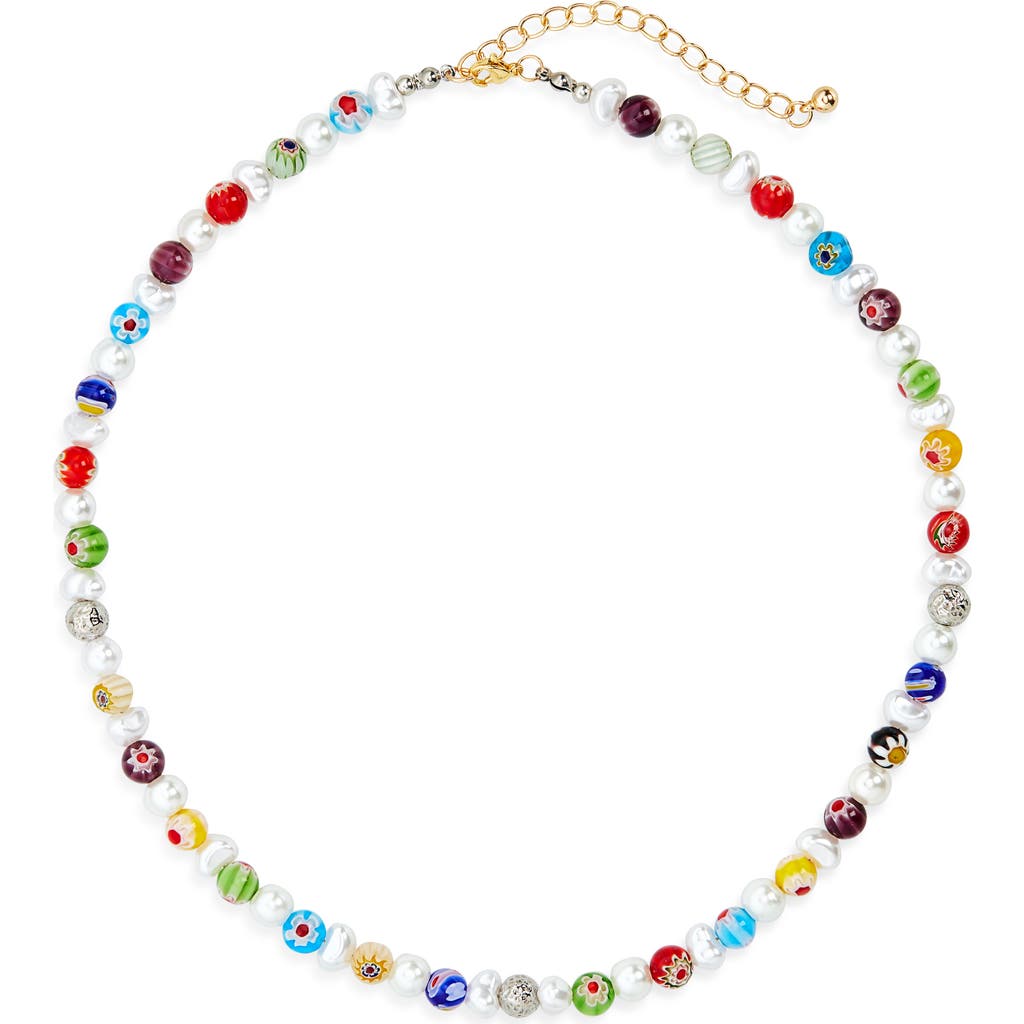 Eye Candy Los Angeles Milliefiori & Faux Pearl Beaded Necklace