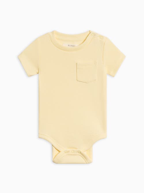 Colored Organics Organic Cotton Dana Ribbed Short Sleeve Pocket Bodysuit In Yellow