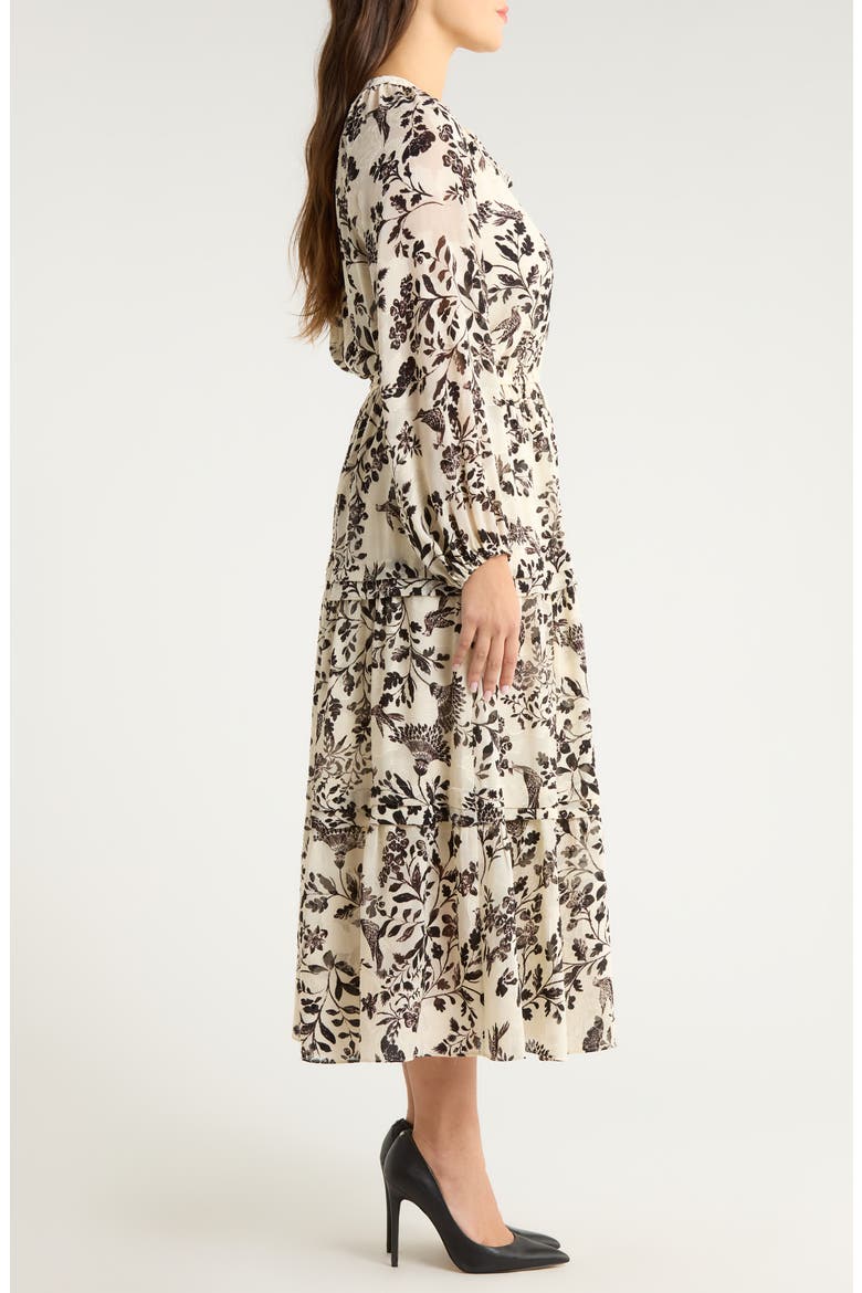 Floral Print Long Sleeve Dress, Alternate, color, SWAN WHITE/ ANNE BLACK