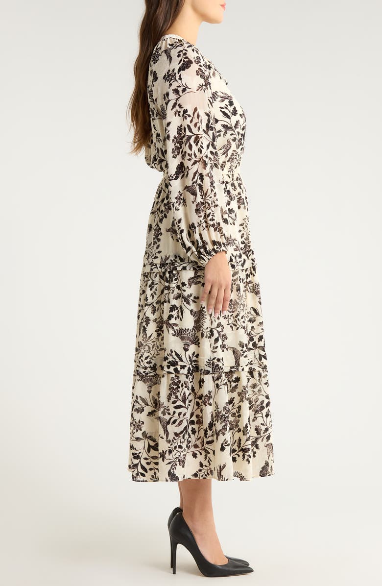 Anne Klein Floral Print Long Sleeve Dress, Alternate, color, Swan White/ Anne Black