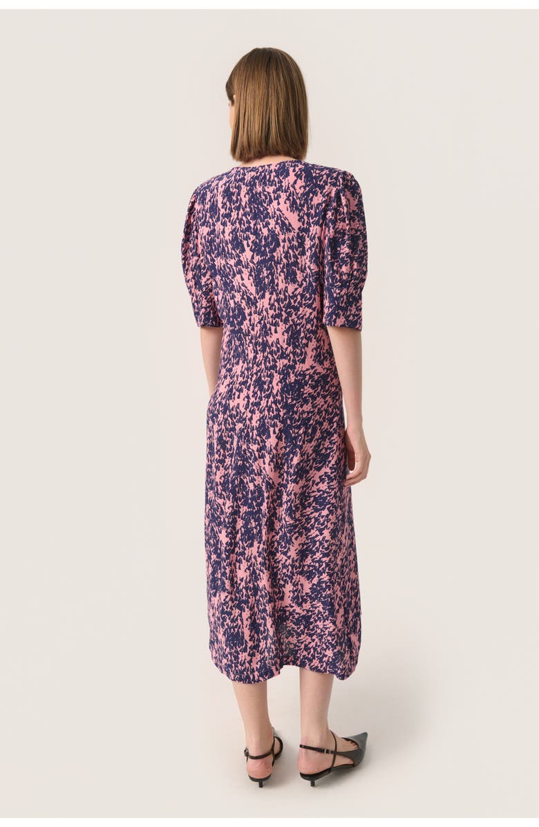 Soaked in Luxury SLSylvia V-neck Short Sleeve Midi Dress, Alternate, color, Blush Drop Print