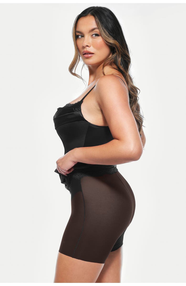 Popilush Lace Trim Sculpting Floral-Print Midi Dress, Alternate, color, Classic Black