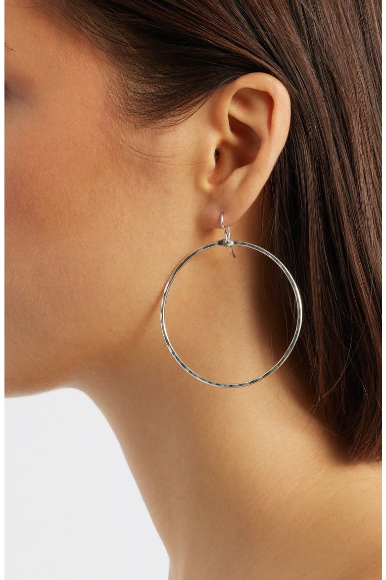 Signature Large Hammered Hoop Earrings, Alternate, color, STERLING SILVER