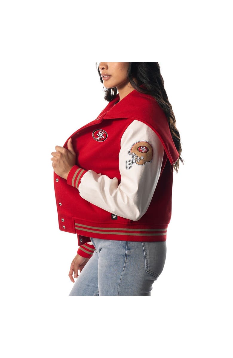 THE WILD COLLECTIVE Women's The Wild Collective Scarlet San Francisco 49ers Sailor Full-Snap Hooded Varsity Jacket, Alternate, color,