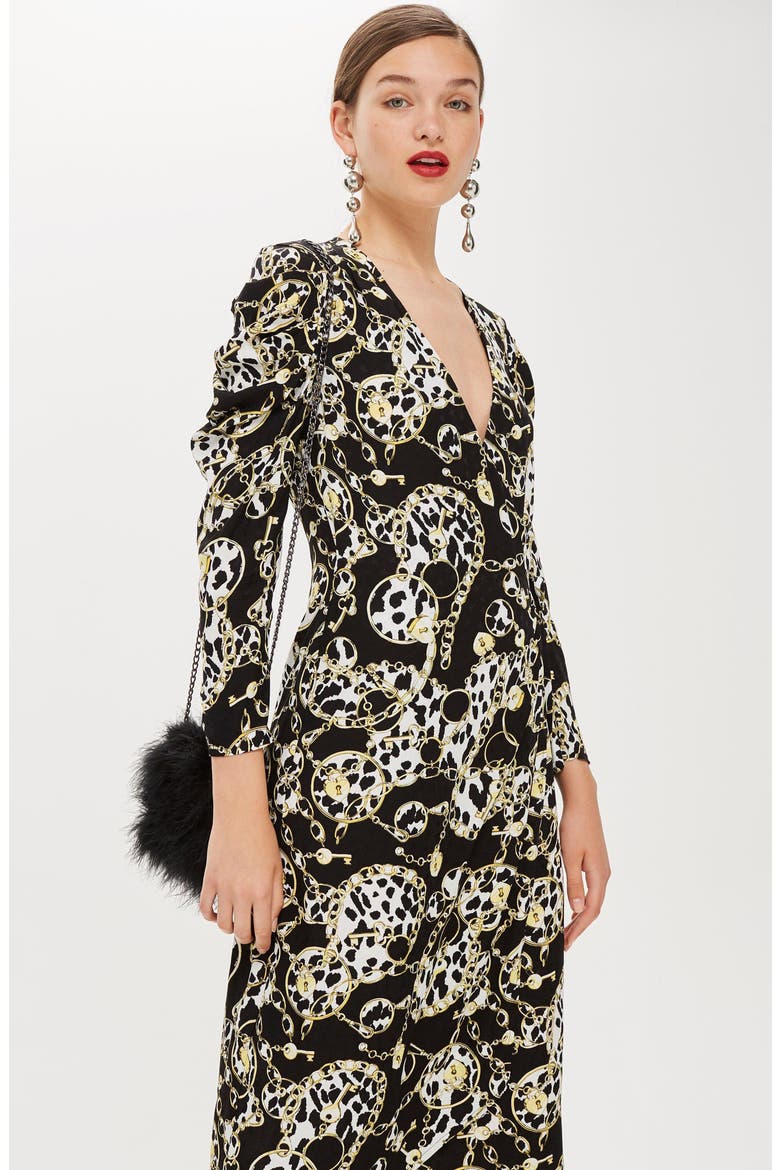 Chain Jacquard Midi Dress, Alternate, color, BLACK MULTI