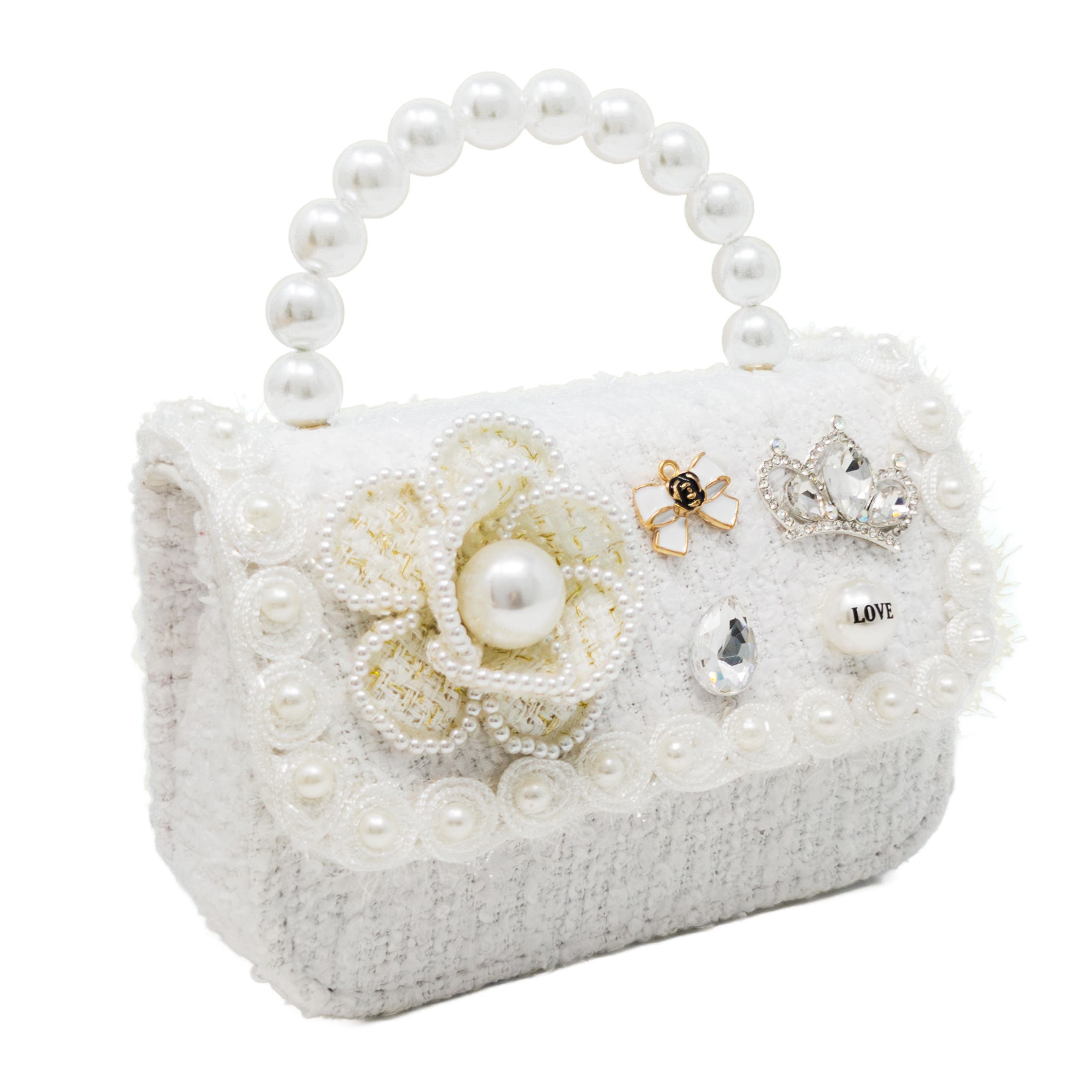 Puttisu Royal Camellia Pearl Tweed Handbag, Alternate, color, Ivory Pearl