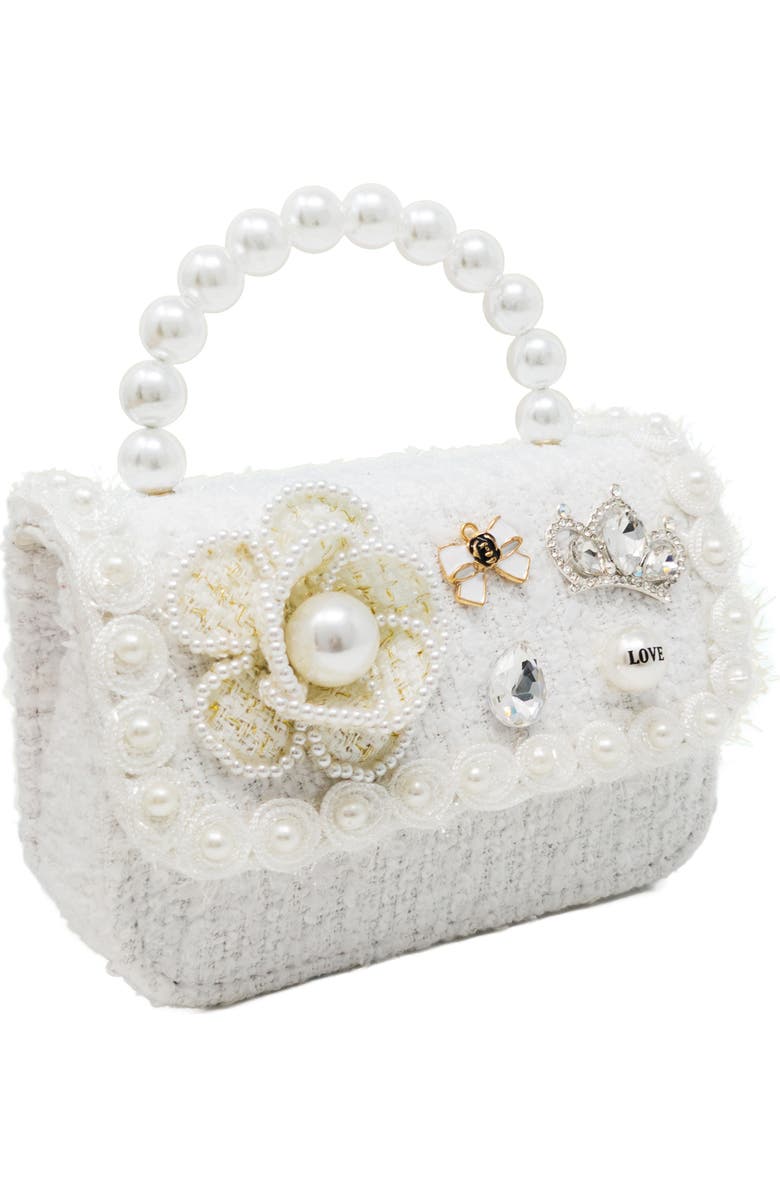 Puttisu Royal Camellia Pearl Tweed Handbag, Alternate, color, Ivory Pearl
