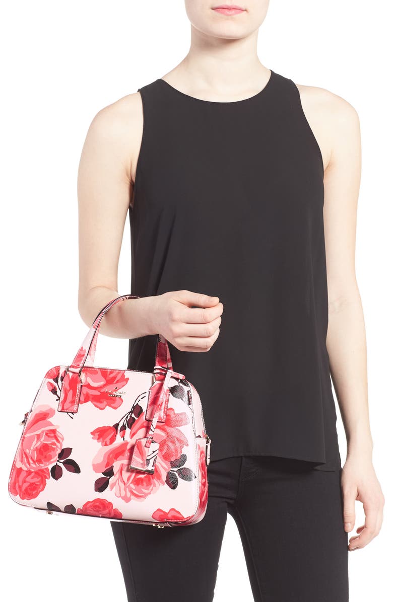 Kate Spade New York cameron street roses - little babe faux leather satchel, Alternate, color, Pink Sand Multi