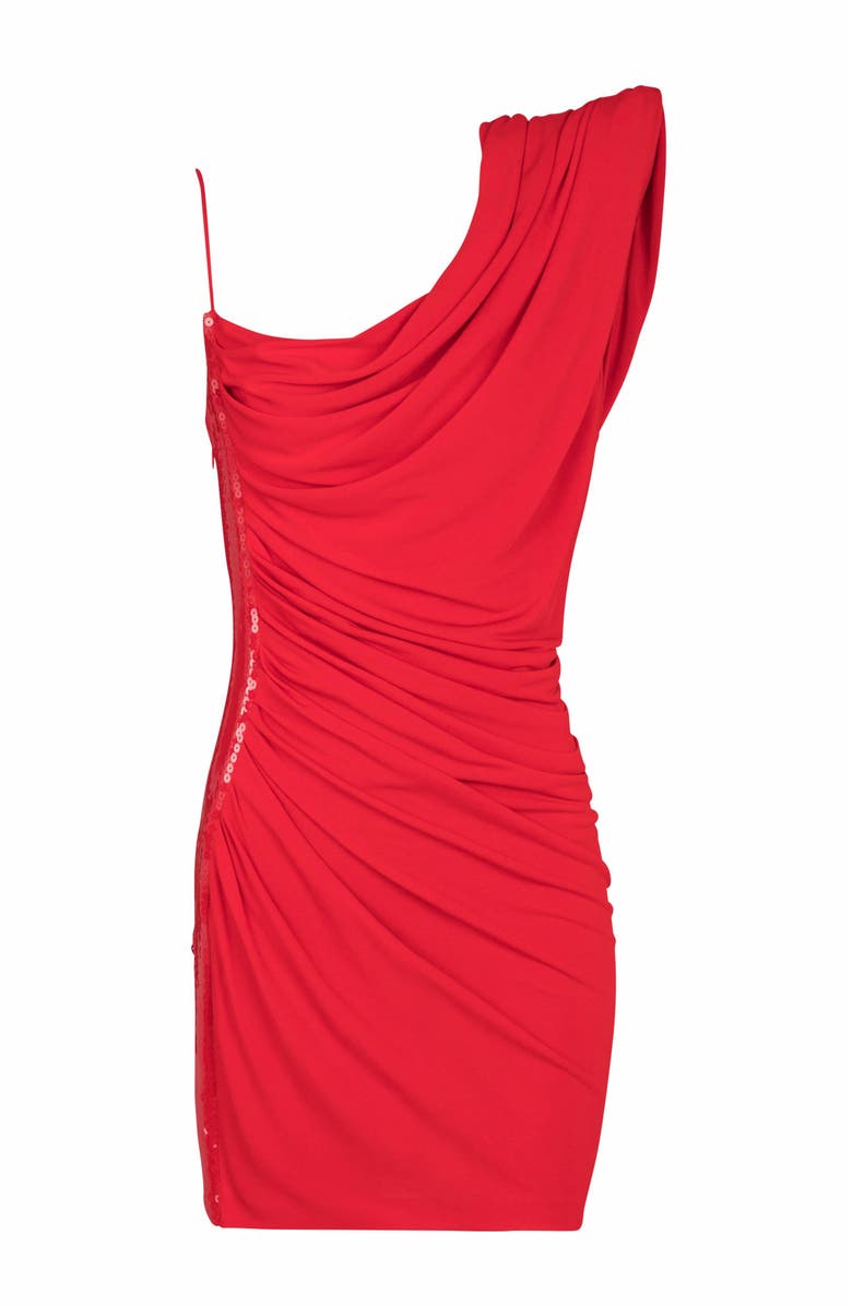 Balmain Draped Asymmetrical Rhinestone Dress, Main, color, Red