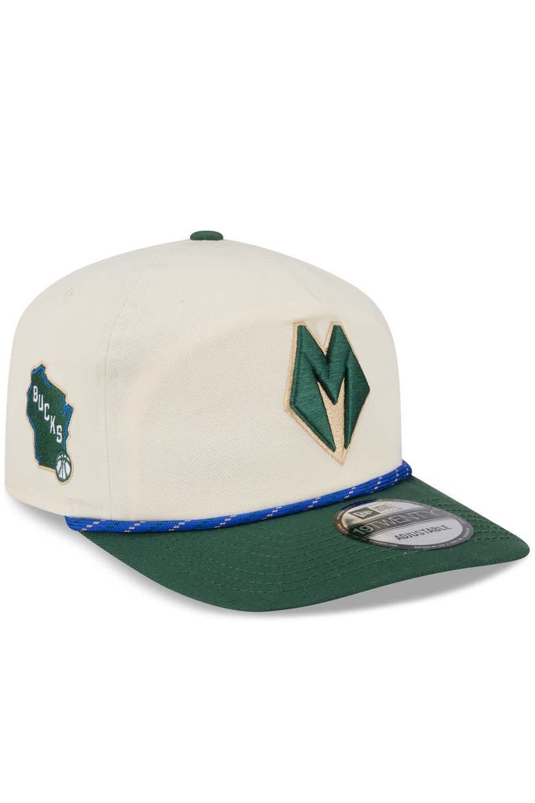 Men's New Era Cream/Hunter Green Milwaukee Bucks 2025/26 City Edition 19TWENTY Adjustable Hat, Main, color, Cream