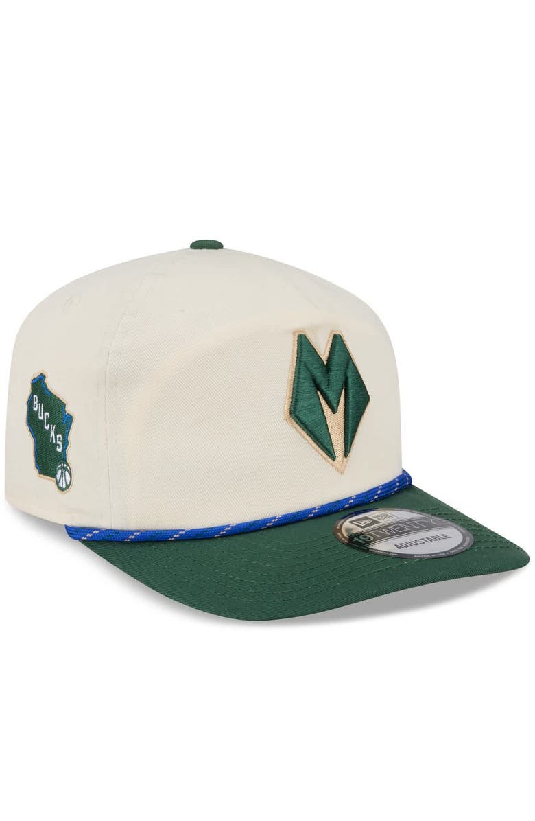 New Era Men's New Era Cream/Hunter Green Milwaukee Bucks 2025/26 City Edition 19TWENTY Adjustable Hat, Main, color, Cream