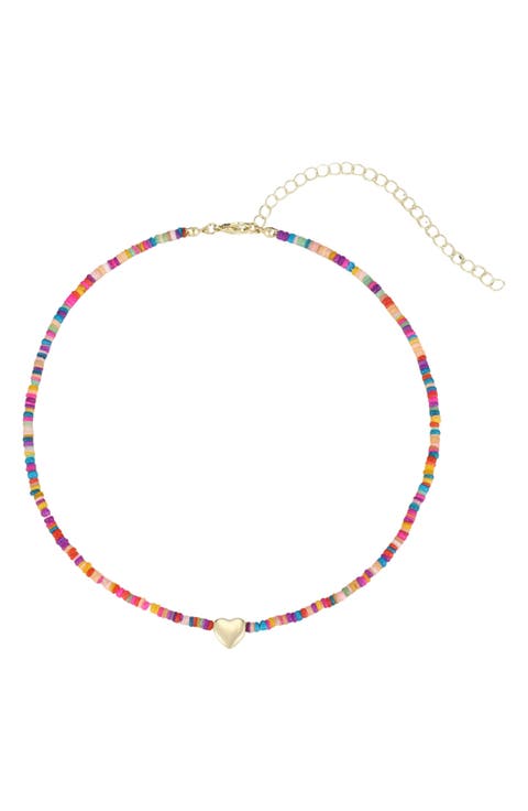 Mixed Beads Heart Pendant Necklace