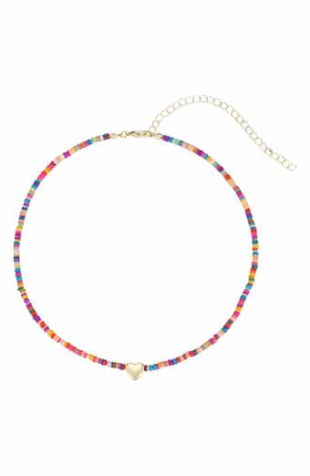Mixed Beads Heart Pendant Necklace