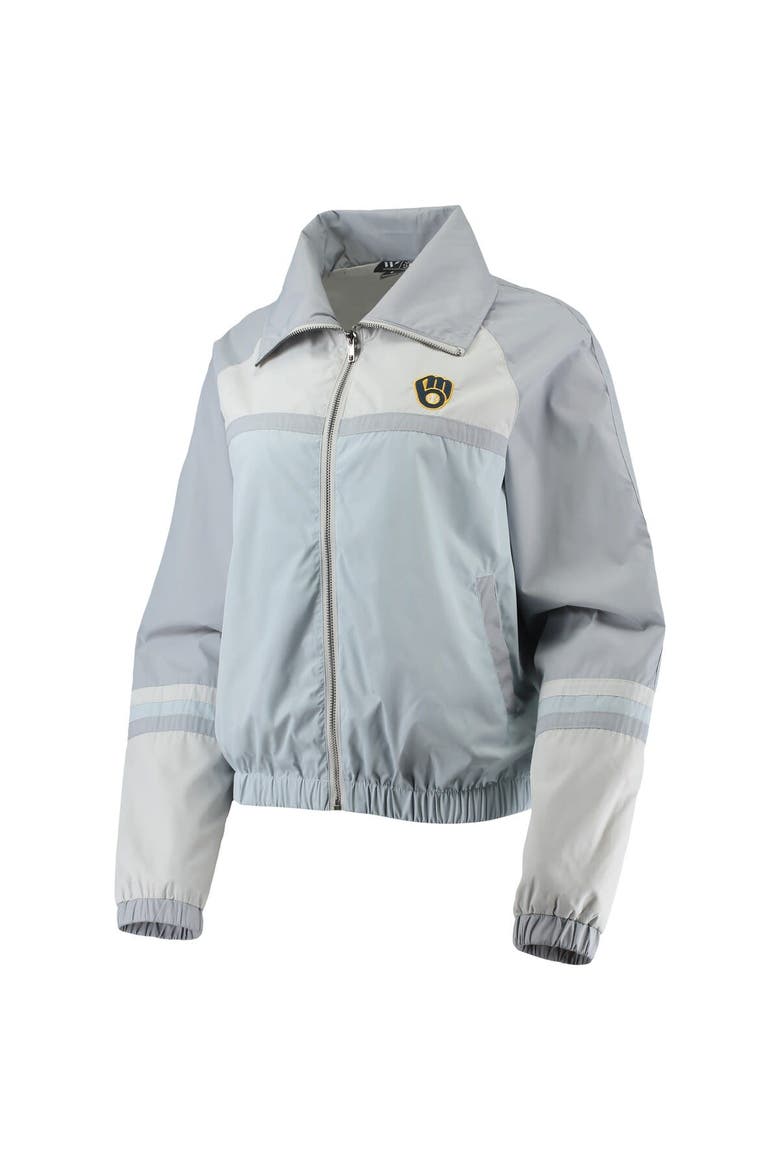 Women's The Wild Collective Navy Milwaukee Brewers Colorblock Track Raglan Full-Zip Jacket, Alternate, color, Light Blue