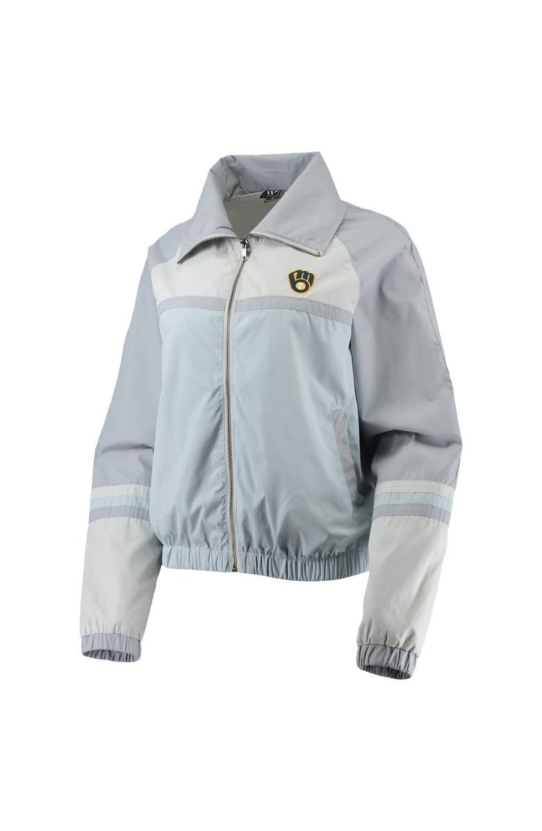 THE WILD COLLECTIVE Women's The Wild Collective Navy Milwaukee Brewers Colorblock Track Raglan Full-Zip Jacket, Alternate, color, Light Blue