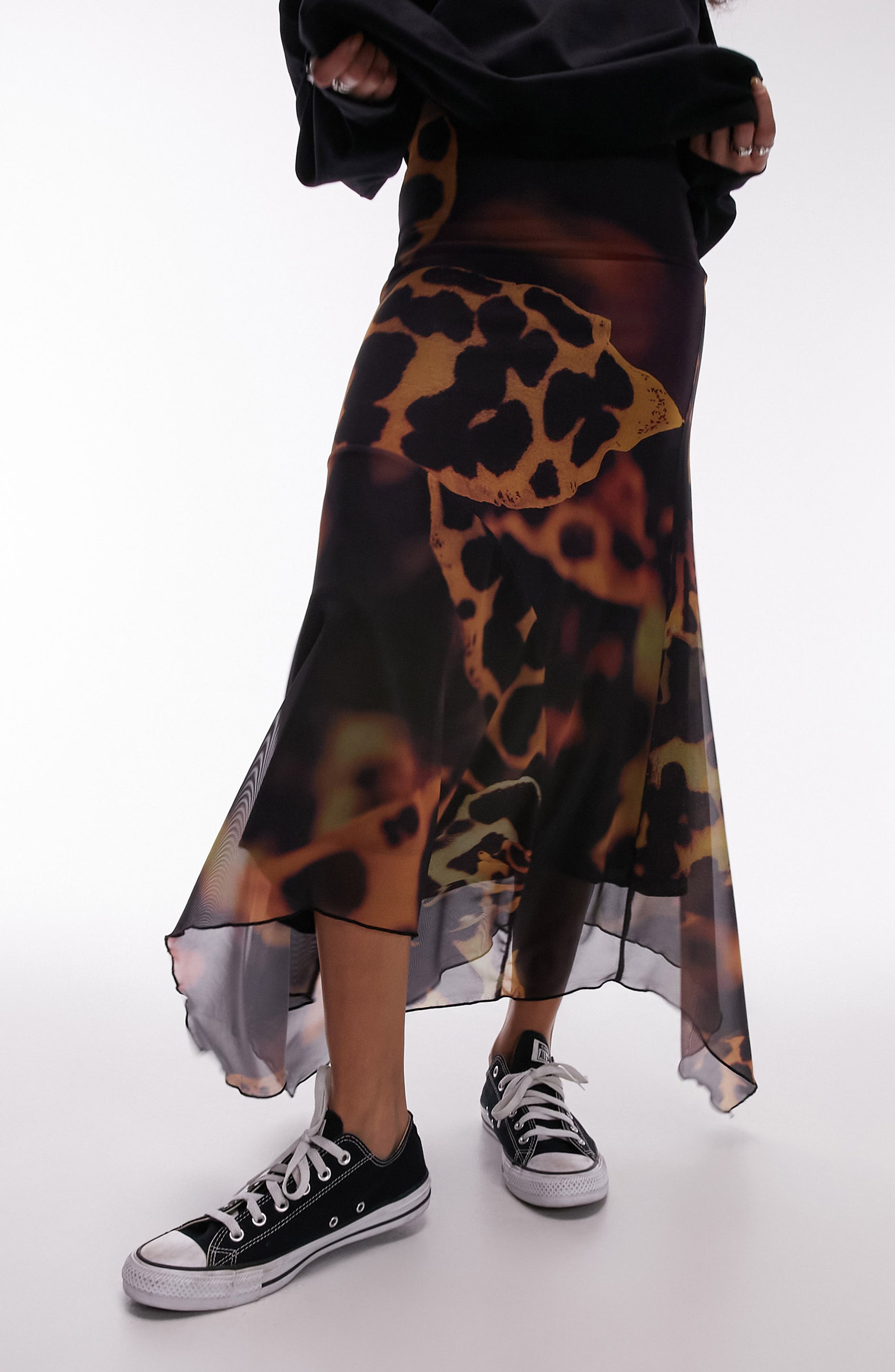 Handkerchief Hem Mesh Maxi Skirt