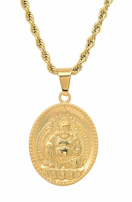Men's 18k Gold Plated Buddha Pendant Rope Chain Necklace