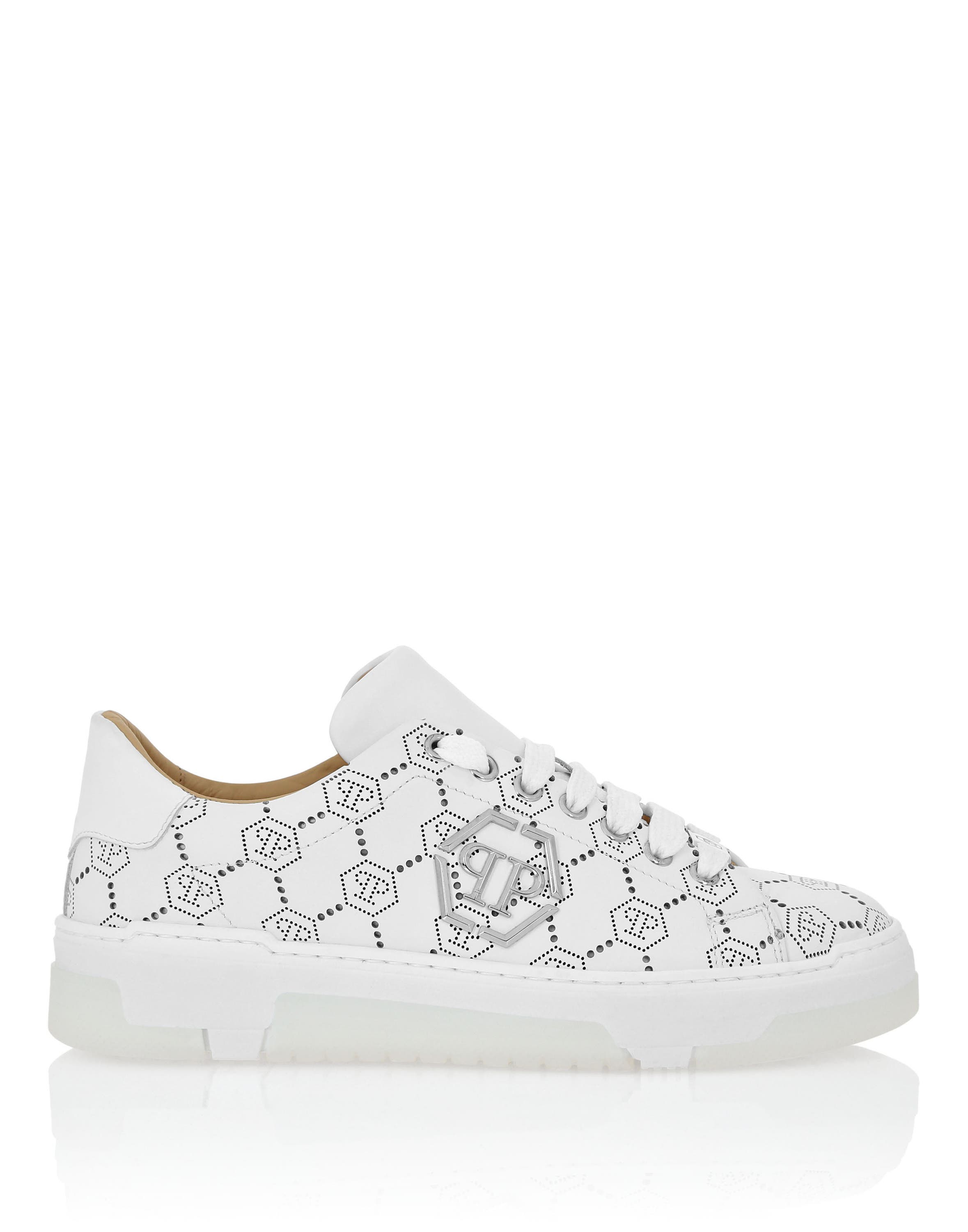 Low Top Leather Skeakers Matte Monogram Unisex, Alternate, color, white