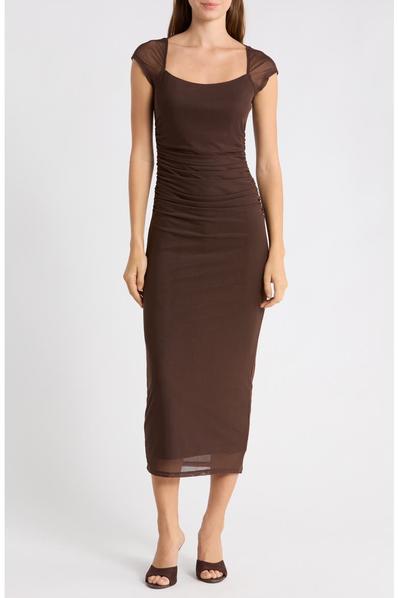 Brixton Square Neck Ruched Dress, Main, color, JAVA
