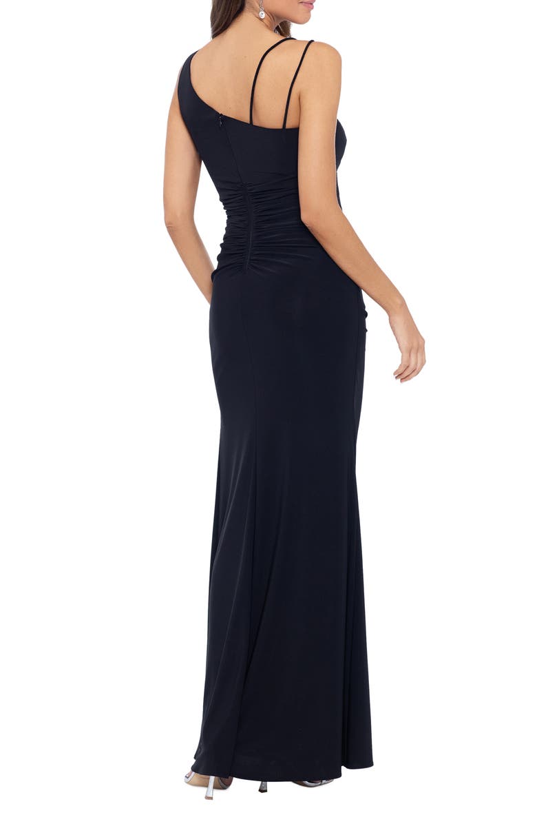 Xscape Evenings Ruched Asymmetric Neck Gown, Alternate, color, 
