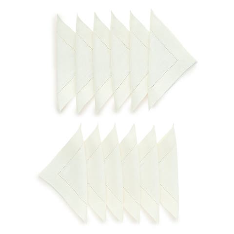 Linen Cocktail Napkins Set of 12, 6 x 6" - Classic Hemstitch