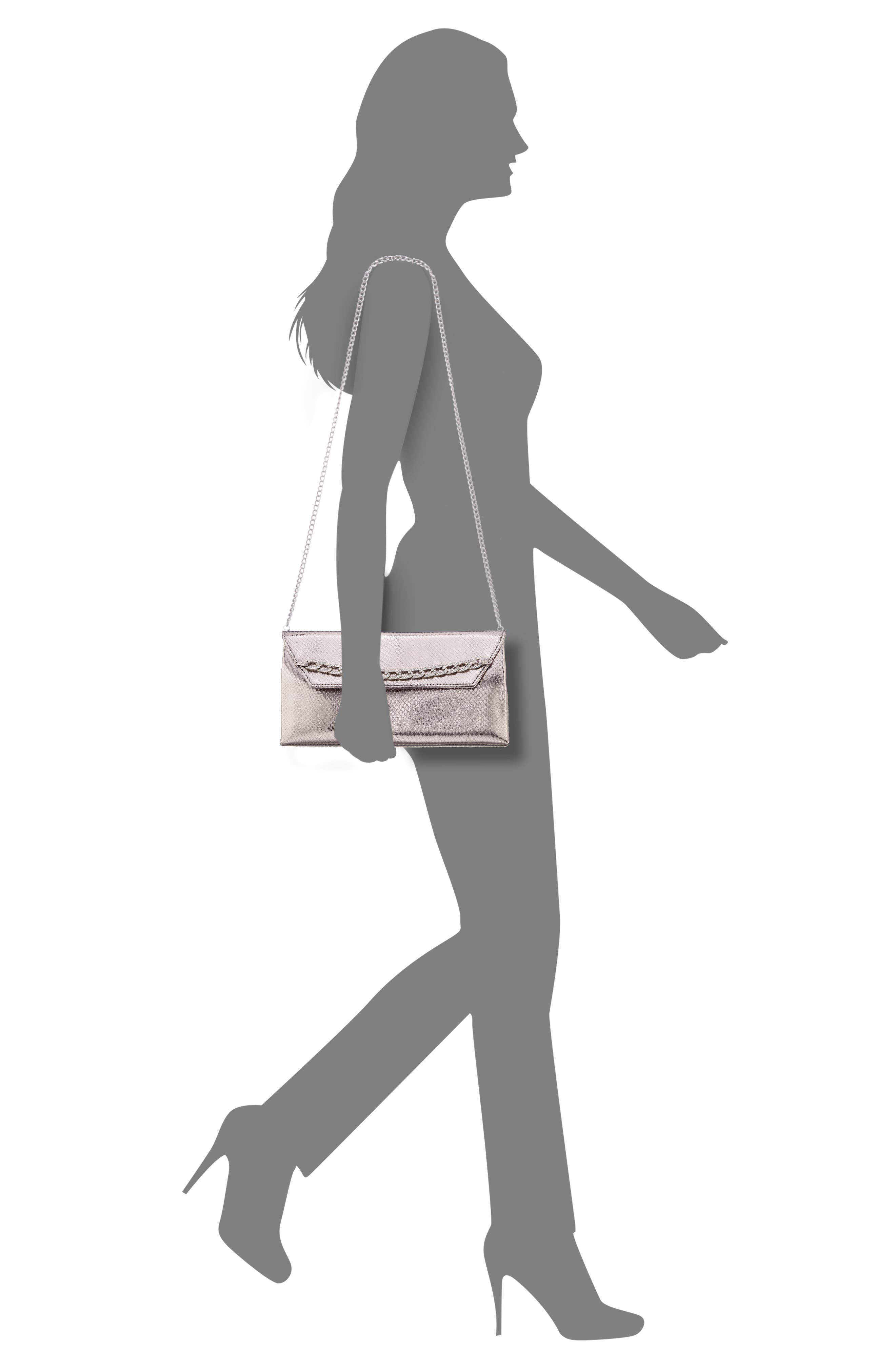 Nina Metallic Snake Embossed Flap Bag, Alternate, color, Silver