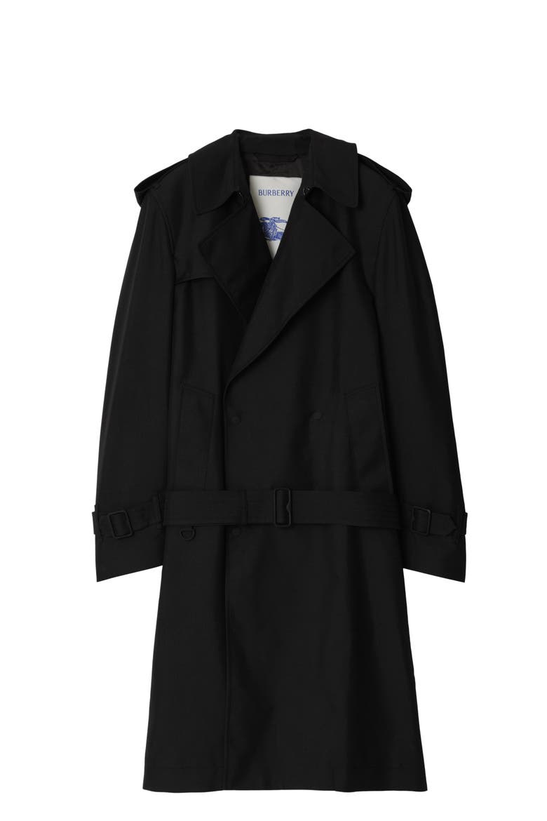 Long Silk Blend Trench Coat, Main, color, Black