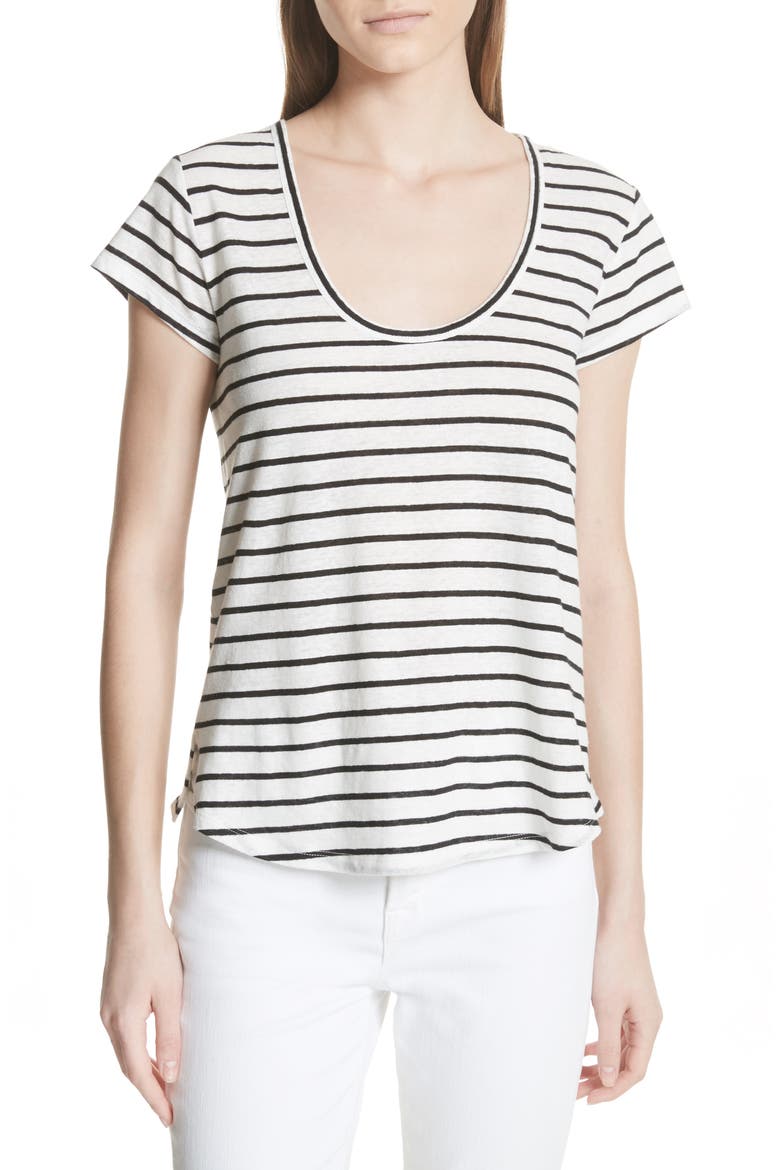 Navigate Stripe Linen Cotton Tee, Main, color, WHITE/ BLACK