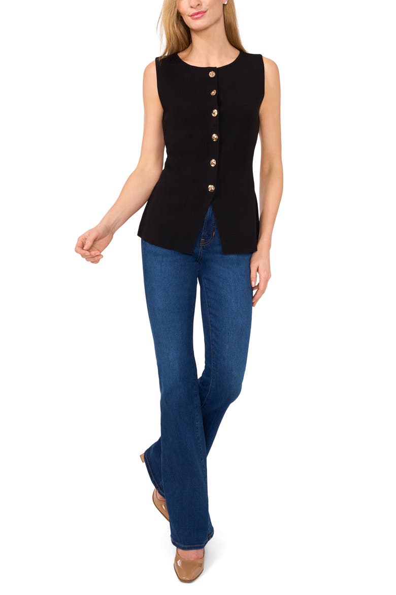 Sleeveless Button-Up Shirt, Alternate, color, RICH BLACK