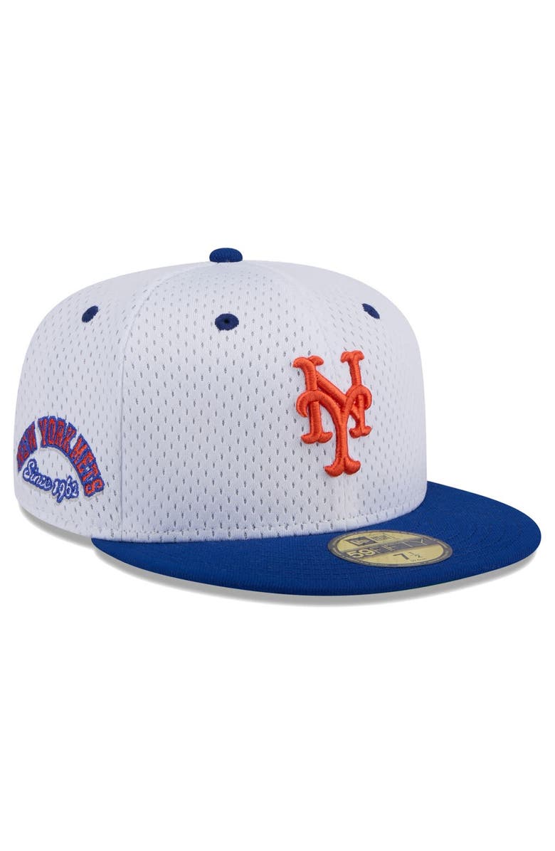 New Era Men's New Era White New York Mets Throwback Mesh 59FIFTY Fitted Hat, Main, color, 
