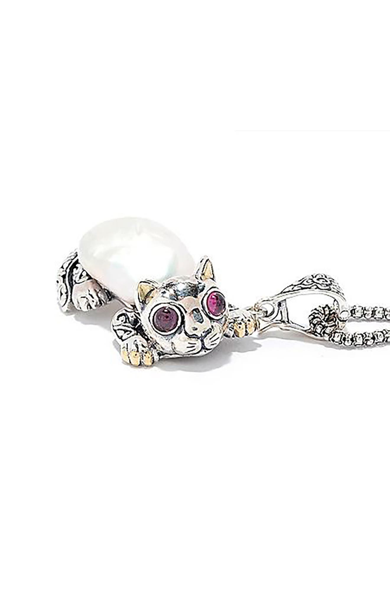Sterling Silver & 18k Gold Pearl Cat Pendant Necklace