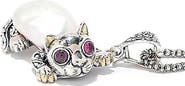 SAMUEL B. Sterling Silver & 18k Gold Pearl Cat Pendant Necklace