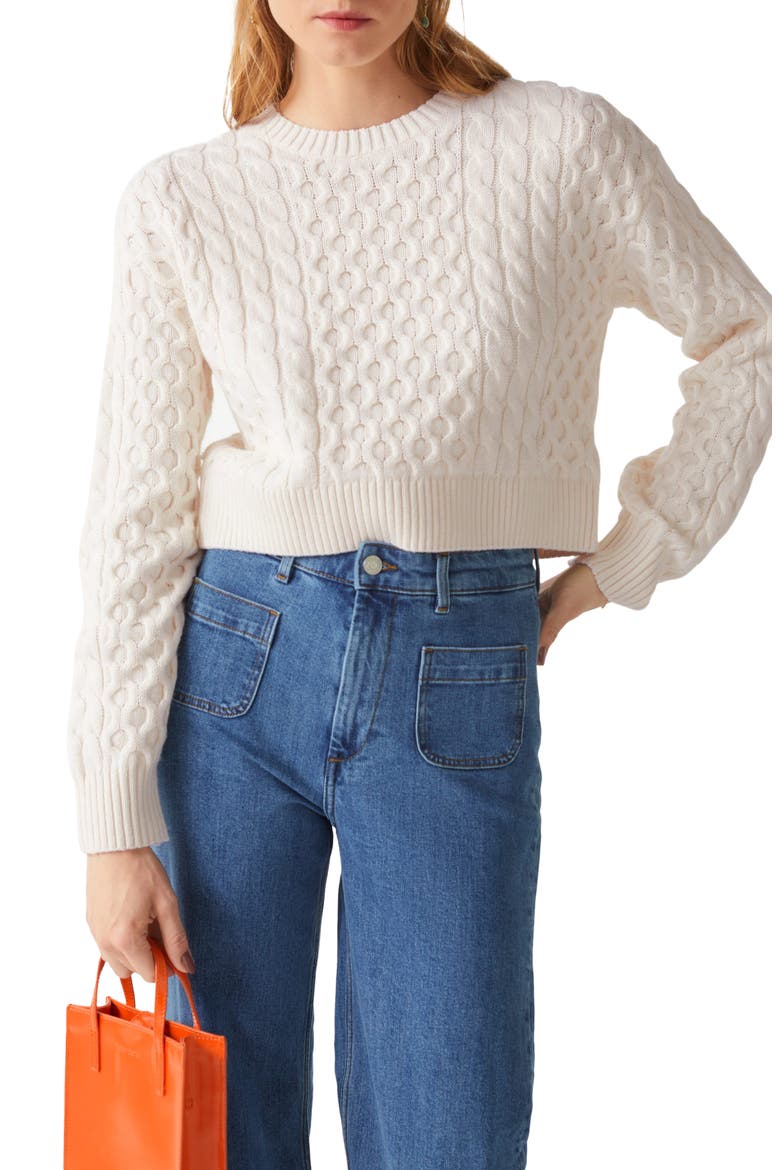 Cable Knit Wool & Cotton Sweater, Main, color, OFF WHITE