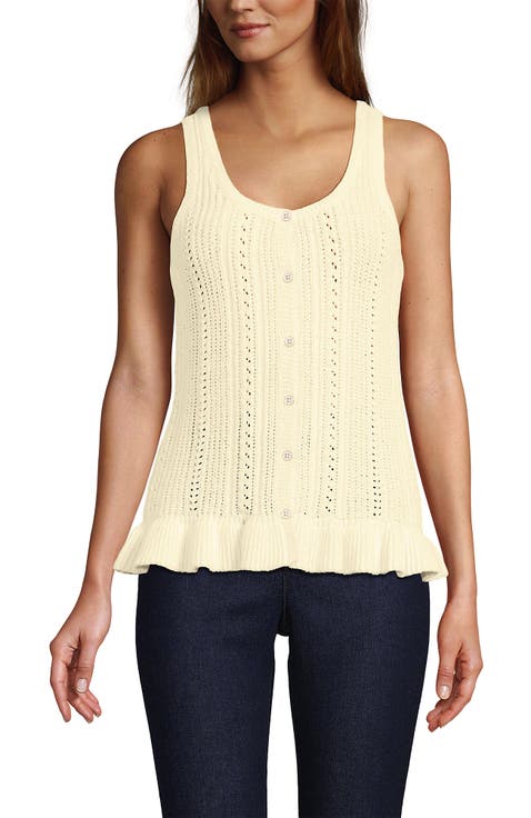 Cotton Boucle Ruffle Hem Sleeveless Sweater