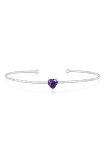 Simona Birthstone Cubic Zirconia Heart Open Cuff Bracelet In Purple
