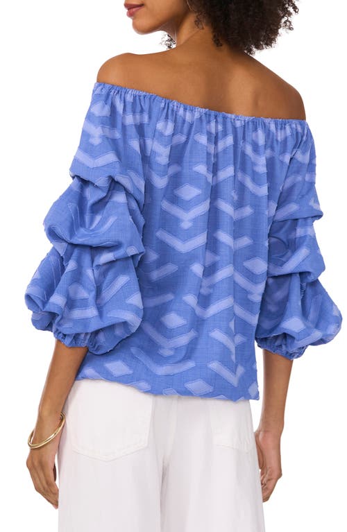 Vince Camuto Jacquard Off The Shoulder Bubble Sleeve Top In Serene Sky