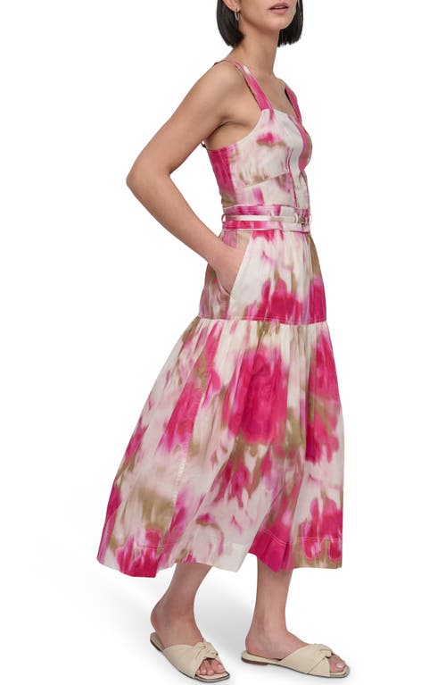 Dkny Square Neck Belted Floral Print Dress
