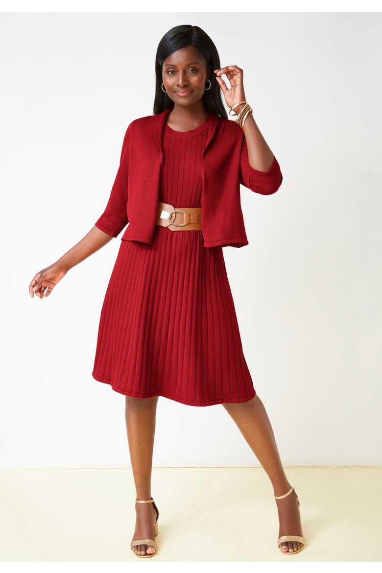 2-Piece Sweater Jacket Dress, Alternate, color, RICH BURGUNDY