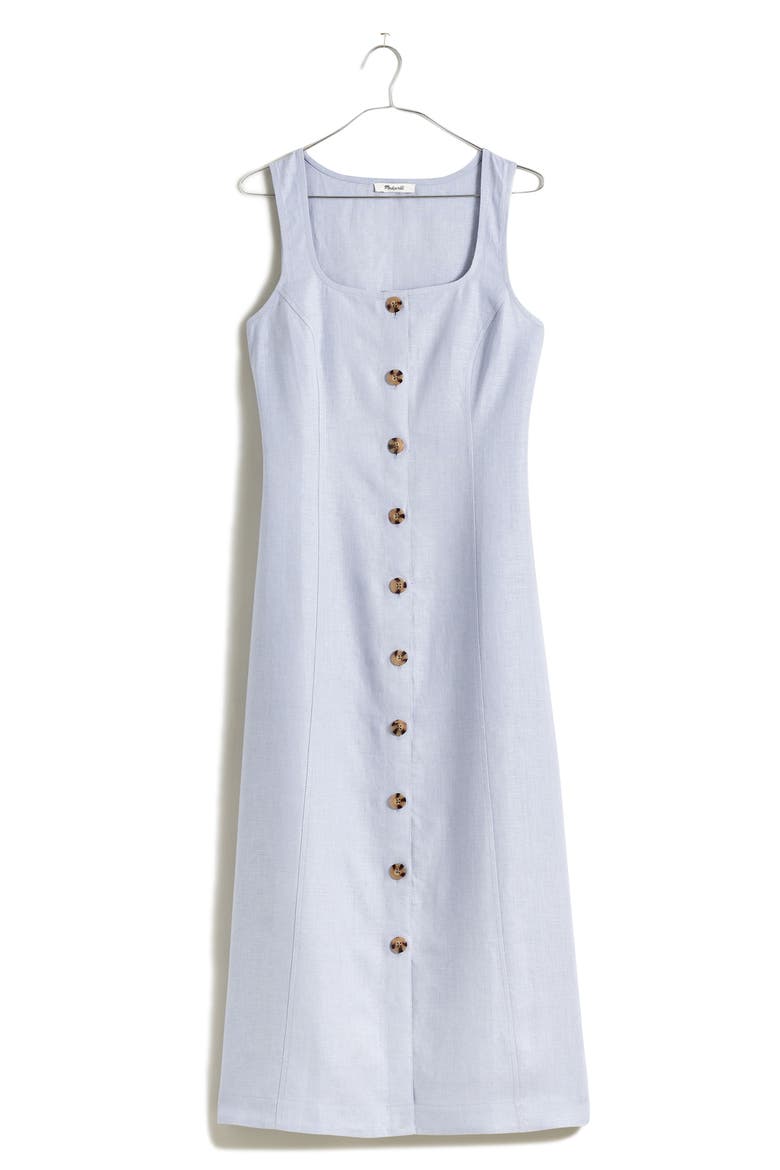 Button Front Linen Midi Dress, Alternate, color, DISTANT PERI
