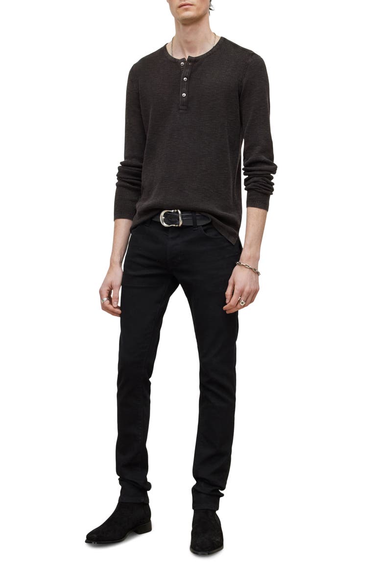 Memphis Waffle Long Sleeve Henley, Alternate, color, BLACK