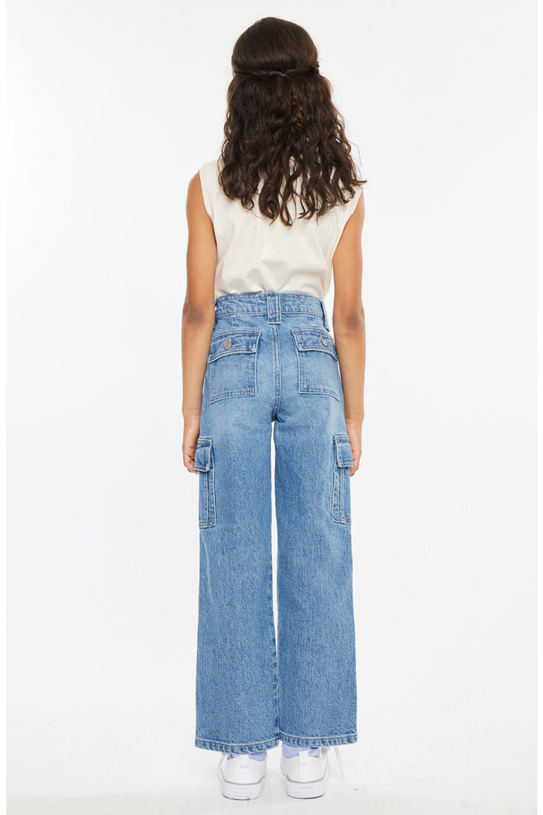 Bay High Rise Slim Straight Cargo Pants, Alternate, color, Medium Wash