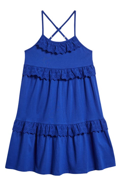 Kids' Eyelet Trim Tiered Cotton Knit Sundress (Big Kid)