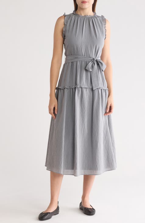 Ruffle Tie Waist Sleeveless Midi Dress