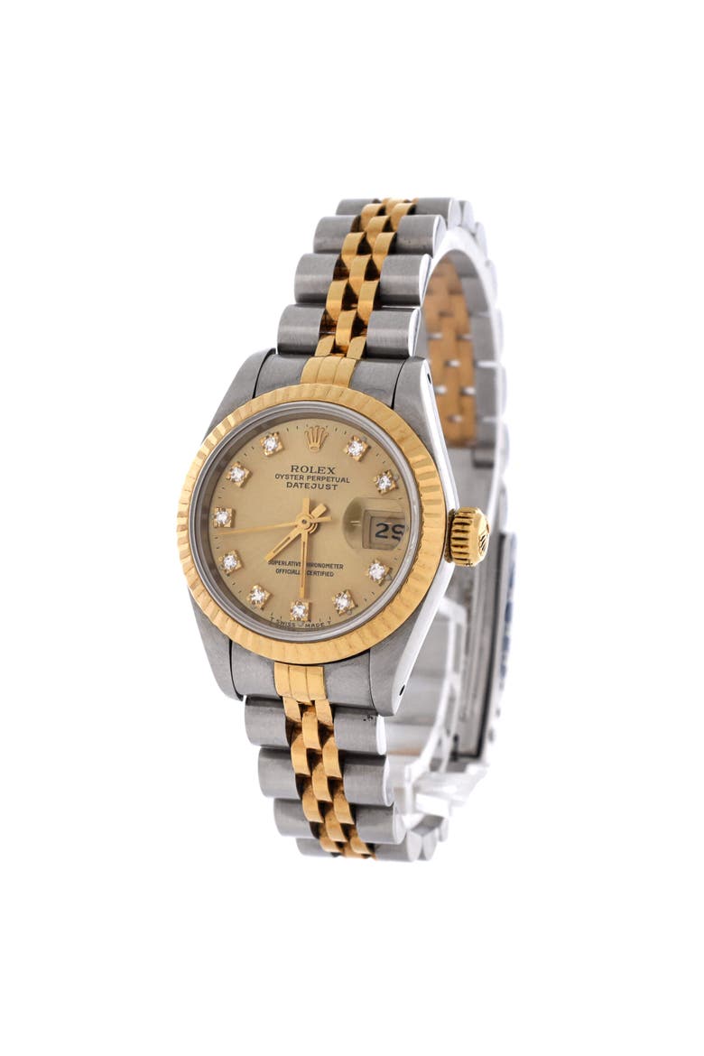 Oyster Perpetual Datejust Automatic Watch Stainless Steel and Yellow Gold with Diamond Markers 26, Alternate, color, Metallic Silver