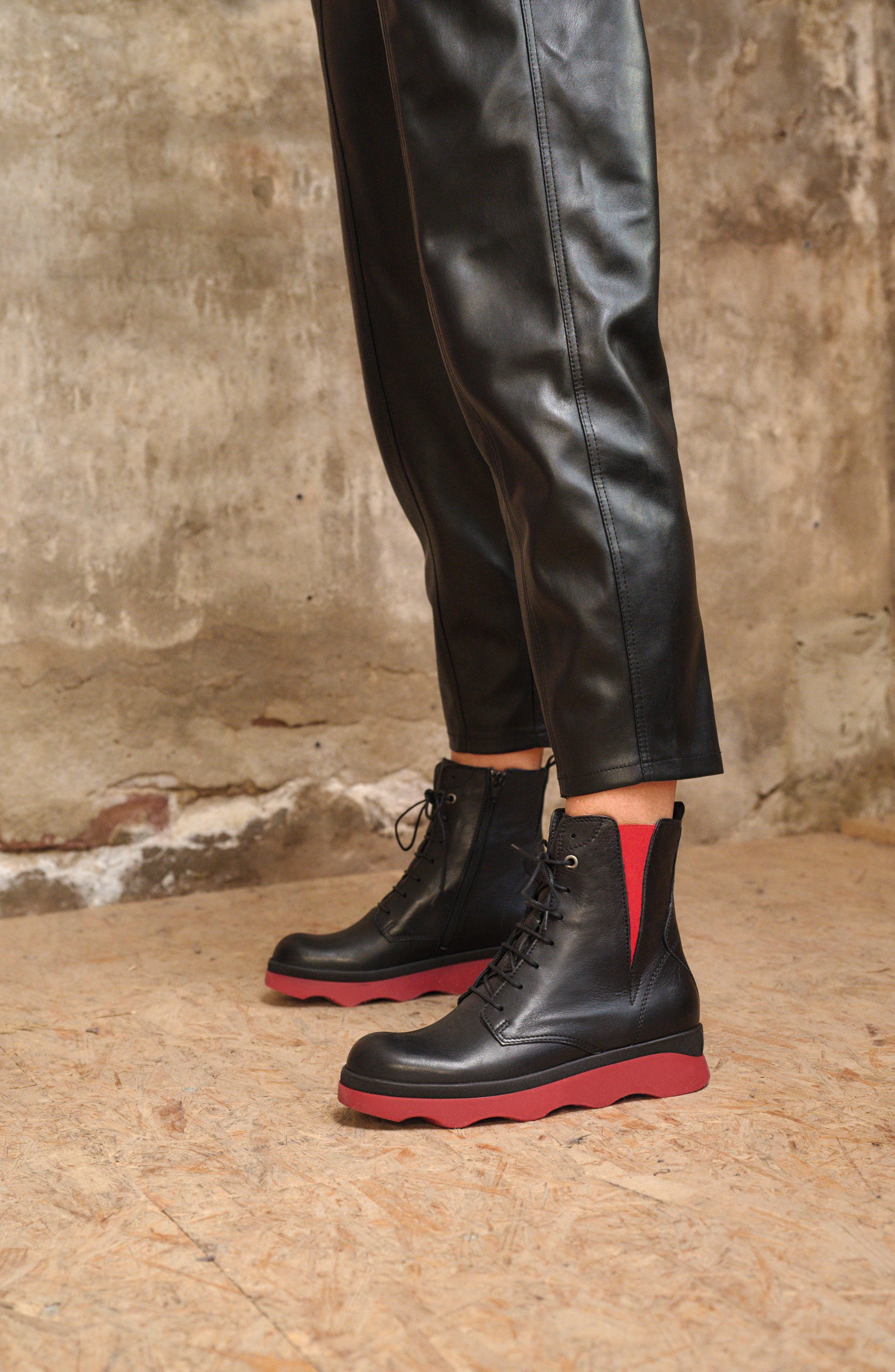 Wolky Akita Water Resistant Combat Boot, Alternate, color, Black-Red