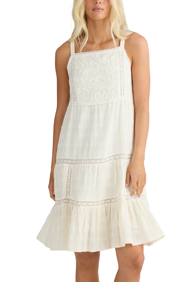 Aurora Floral Embroidered Lace Trim Tiered Midi Dress, Alternate, color, OFF WHITE